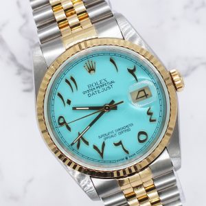 Gents Steel & Gold Rolex Datejust with Tiffany Blue Arabic Dial - Box & Papers.