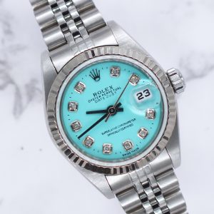 Ladies Rolex Datejust 26mm in Steel and Gold - Tiffany Blue Diamond Dial – Box & Papers.