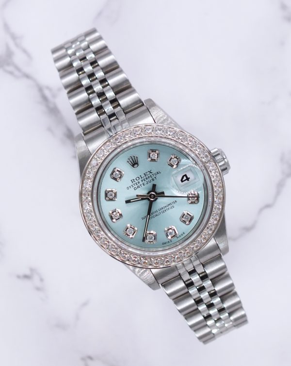 Ladies Steel & White Gold Rolex Datejust - ICE BLUE Diamond Dial & Bezel. Box and Papers