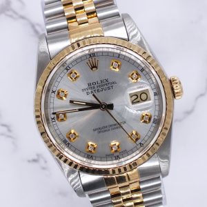 Mens Rolex Oyster Perpetual Datejust - Silver Diamond Dial - Box / Papers.