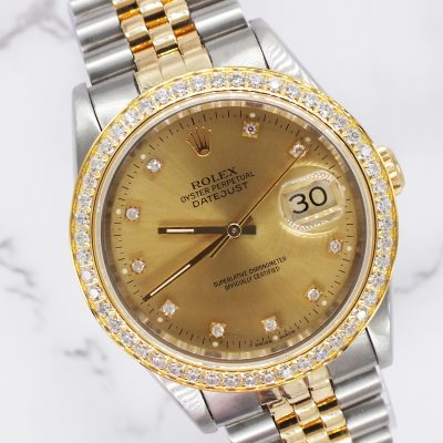 Mens Rolex Datejust - Factory Diamond Dial & Diamond Bezel - Rolex Box & Papers