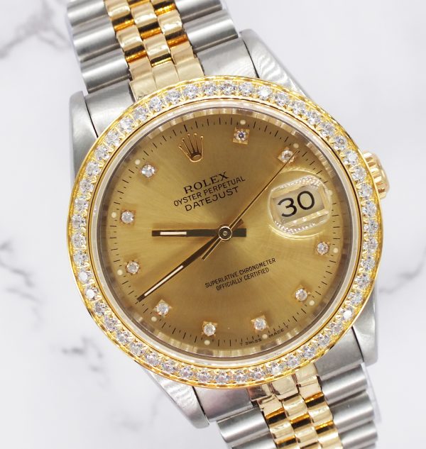 Mens Rolex Datejust - Factory Diamond Dial & Diamond Bezel - Rolex Box & Papers