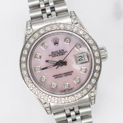 Ladies Rolex Datejust in Steel & White Gold with Diamond Dial, Bezel & Shoulders