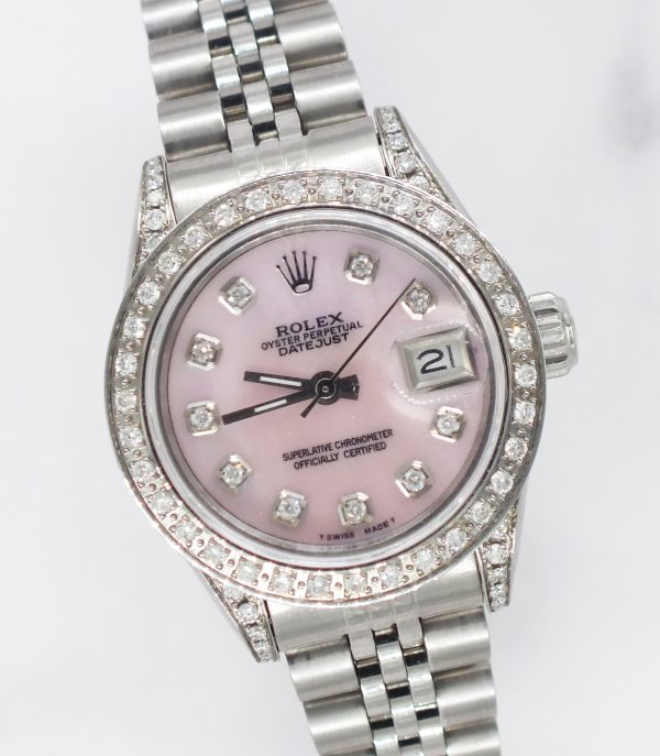Ladies Rolex Datejust in Steel & White Gold with Diamond Dial, Bezel & Shoulders