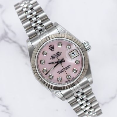 Ladies Steel & White Gold Rolex Datejust Pink - MOP Diamond Dial - Box & Paper