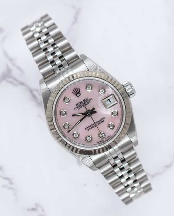 Ladies Steel & White Gold Rolex Datejust Pink - MOP Diamond Dial - Box & Paper