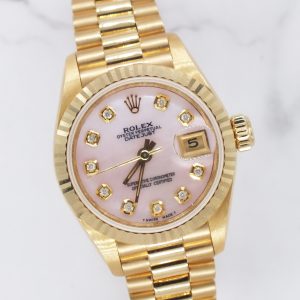 Beautiful 18ct Gold Ladies Rolex Oyster Perpetual Datejust - Pink Diamond Dial.