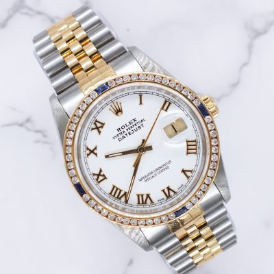 Stunning Gents Steel & 18k Gold Rolex Datejust with Roman Dial & Diamond Bezel.