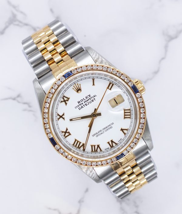 Stunning Gents Steel & 18k Gold Rolex Datejust with Roman Dial & Diamond Bezel.