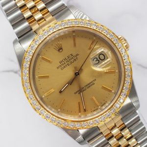 Mens Rolex Datejust in Steel & 18ct Gold with Diamond Bezel - Rolex Box & Papers