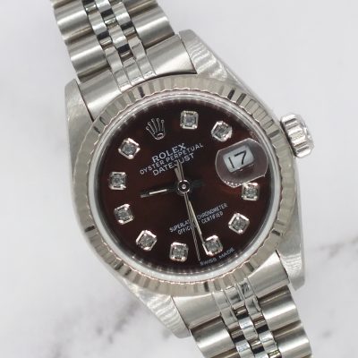 Ladies Steel & White Gold Rolex Datejust with Chocolate Diamond Dial Box / Paper