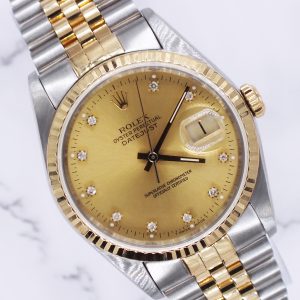 Gents Rolex Datejust in Steel & Gold with Factory Diamond Dial - Box / Papers.