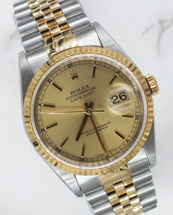 Classic Gents Steel & Gold Rolex Oyster Perpetual Datejust 36mm with Box & Paper