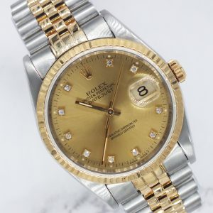 Gents Steel & Gold Rolex Datejust with Factory Diamond Dial - Box and Paper