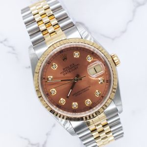 Rolex Datejust 16233 in Steel & 18ct Yellow Gold, Copper Dial - Box & Papers