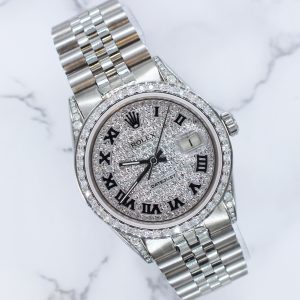 Gents Rolex Datejust 36mm with Pave Diamond Dial, Diamond Bezel and Shoulders.