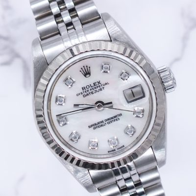 Ladies Steel & White Gold Rolex Datejust with MOP Diamond Dial - Box and Papers.