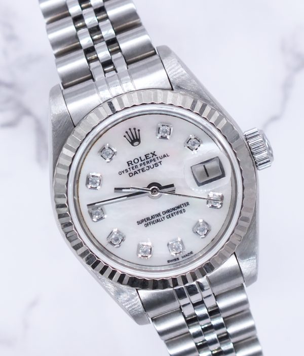 Ladies Steel & White Gold Rolex Datejust with MOP Diamond Dial - Box and Papers.