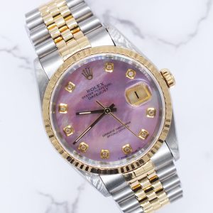 Stunning Gents Rolex Datejust 16233 with Pink MOP Diamond Dial with Box & Papers