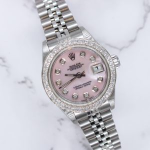 A Ladies Rolex Datejust with Pink MOP Diamond Dial & Bezel - Box and Papers.