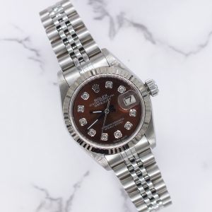 Ladies Rolex Datejust in Steel & White Gold with Chocolate Diamond Dial Box / Paper