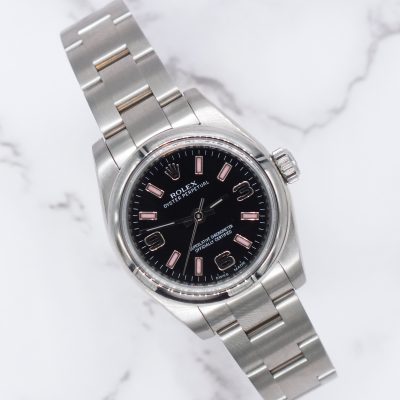 Ladies Rolex Oyster Perpetual 176200 Black & Pink Dial with Box & 2012 Card.