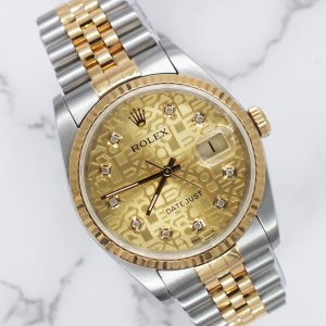 Mens Rolex Datejust in Steel & Gold with Stunning Champagne Jubilee Dial - Box & Papers !