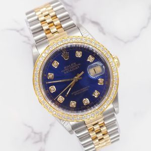 Beautiful Mens Rolex Datejust 16233 with Blue Diamond Dial - Box and Papers.