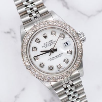 Ladies Rolex Datejust in Steel & White Gold - WHITE Diamond Dial & Bezel. Box and Papers.