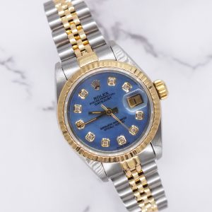 Ladies Rolex Datejust in Steel & Gold with Blue MOP Diamond Dial - Box & Papers