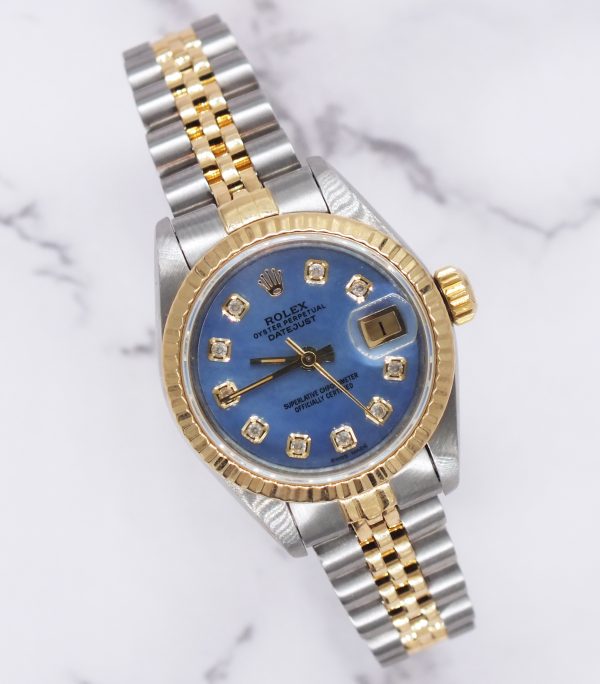 Ladies Rolex Datejust in Steel & Gold with Blue MOP Diamond Dial - Box & Papers