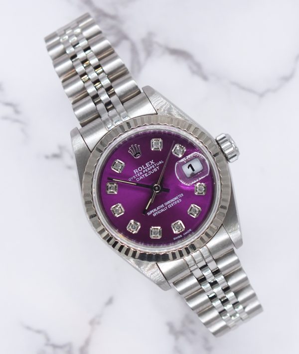 Ladies Rolex Datejust 26mm in Steel & Gold - Purple Diamond Dial – B+P - MINT!