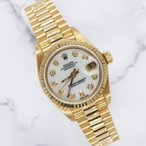 Beautiful 18ct Gold Ladies Rolex Oyster Perpetual Datejust - White MOP Diamond Dial.