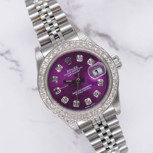 Ladies Rolex Datejust with PURPLE Diamond Dial & Bezel - Box and Papers