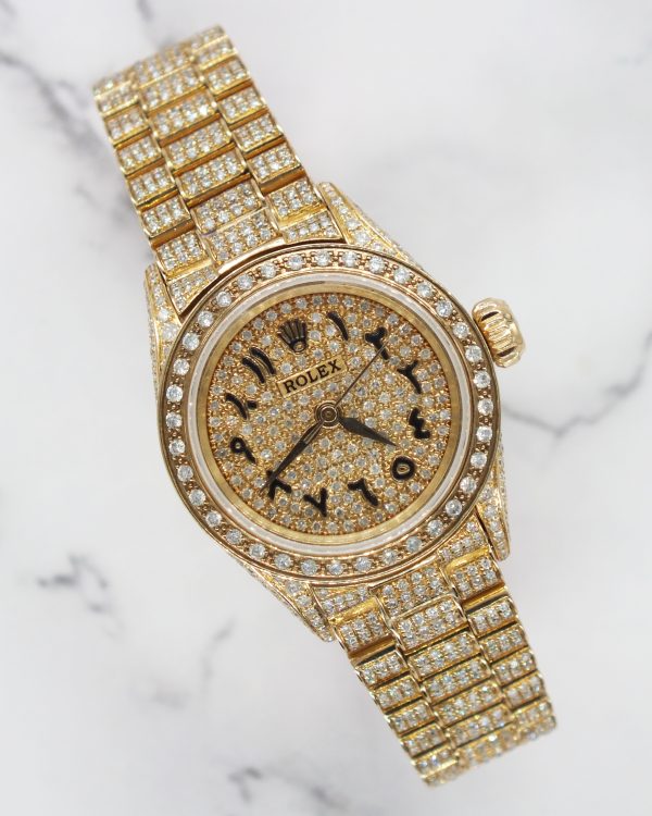 Stunning Ladies 18ct Gold Rolex Datejust - Full Diamond Dial, Bezel & Bracelet