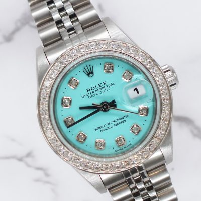 Ladies Steel & White Gold Rolex Datejust - Tiffany BLUE Diamond Dial & Bezel - Box / Papers.