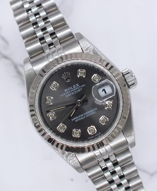 Ladies Rolex Datejust with Slate Grey Diamond Dial - Box & Papers