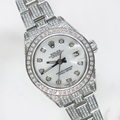 Stunning Ladies 26mm FULL DIAMOND Rolex Datejust with Box.