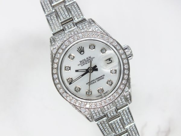 Stunning Ladies 26mm FULL DIAMOND Rolex Datejust with Box.