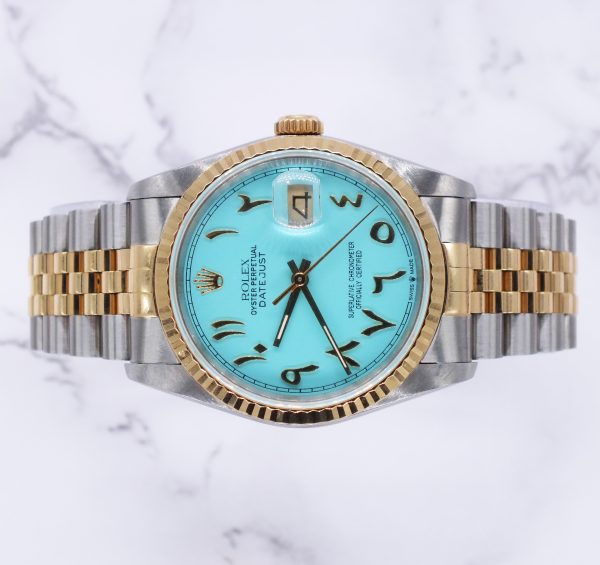 Gents Steel & Gold Rolex Datejust with Tiffany Blue Arabic Dial - Box & Papers. - Image 2
