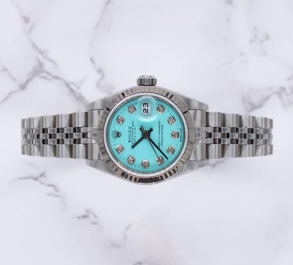 Ladies Rolex Datejust 26mm in Steel and Gold - Tiffany Blue Diamond Dial – Box & Papers. - Image 2