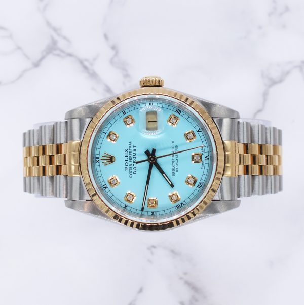 Gents Steel & Gold Rolex Datejust Tiffany Blue Diamond Dial with Box & Papers. - Image 2