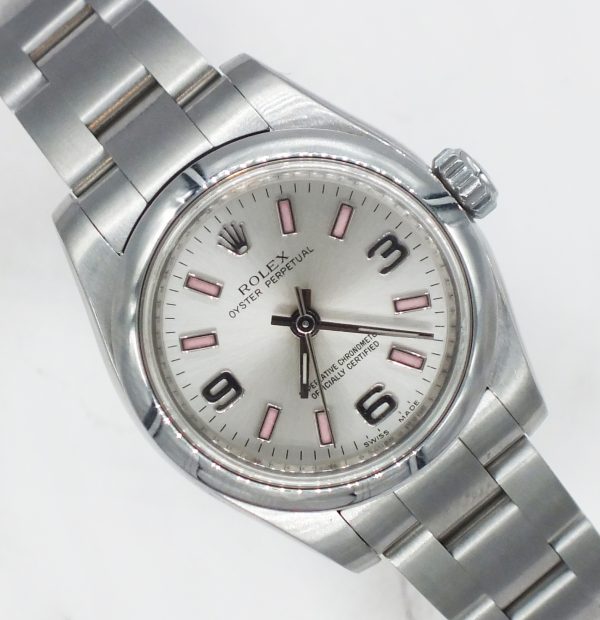 Pink / Silver Rolex Oyster Perpetual 176200 with Box and Papers 2011 (Card).