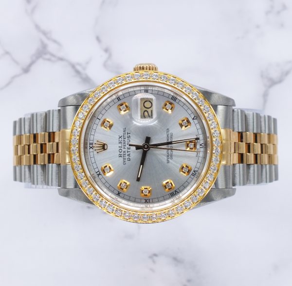 MINT! Mens Rolex Datejust - Silver Diamond Dial & Diamond Bezel - Box & Papers - Image 2