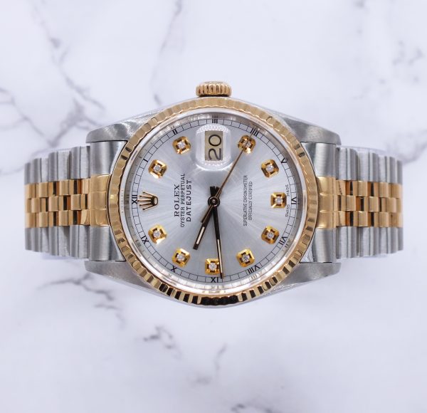 Mens Rolex Oyster Perpetual Datejust - Silver Diamond Dial - Box / Papers. - Image 2