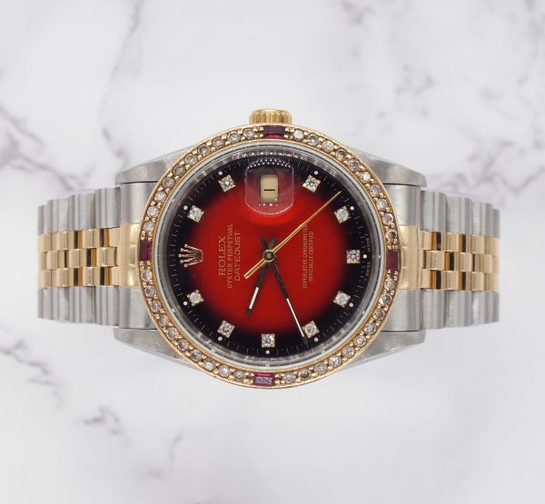 Gents Steel & Gold Rolex Datejust with RED Diamond Dial & Diamond / Ruby Bezel. - Image 2