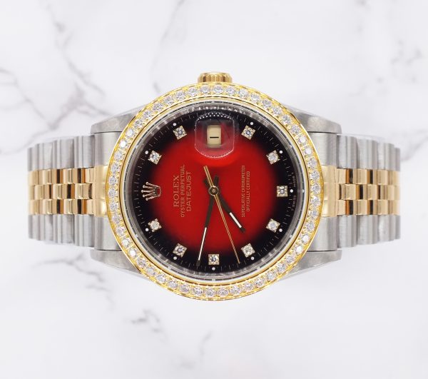 Mens Rolex Datejust - Factory RED Diamond Dial & Diamond Bezel - Box & Papers - Image 2