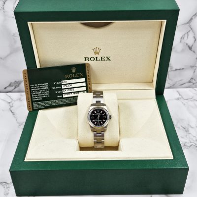 Rolex Oyster Perpetual Black & Pink Dial 176200 with Box and Papers 2012 (Card).