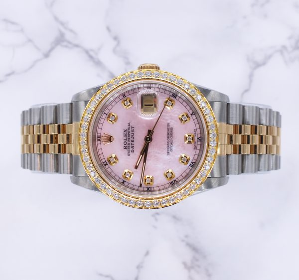 Gents Steel & Gold Rolex Datejust 16233, Pink MOP Diamond Dial with Box & Papers. - Image 2