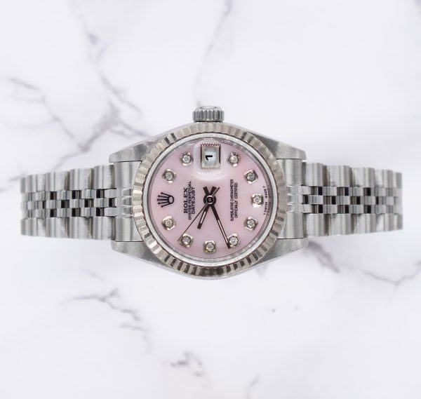 Ladies Steel & White Gold Rolex Datejust Pink - MOP Diamond Dial - Box & Paper - Image 2